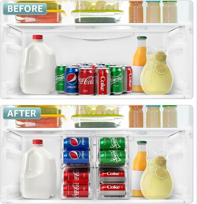 Sorbus Soda Can Organizer for Refrigerator - Stackable Can Holder Dispenser with Lid for Fridge, Pantry, Freezer – Holds 9 Cans Each, BPA-Free, Clear Design, Drink Organizer for Fridge (4-Pack) - Image 6