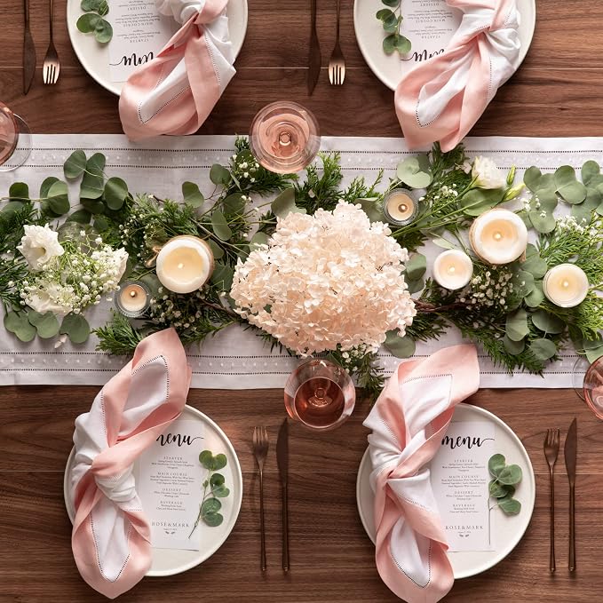 Linen Dinner Napkins 20 x 20 inch - 100% Pure Linen White and Pink Dinner Cloth Napkins Set of 4 - Classic Hemstitch Cloth Napkins Washable for Spring and Easter Decor - Image 8