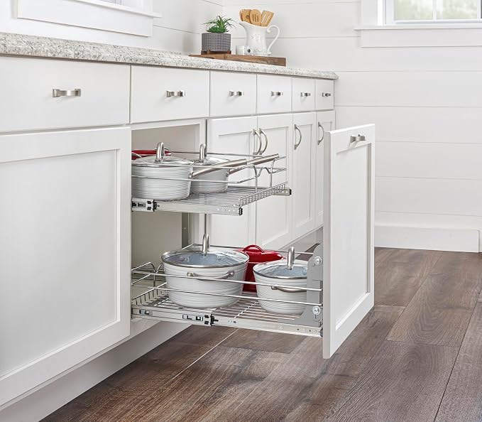 Rev-A-Shelf Pullout Organizer for Cabinets, Min Opening Width of 18" | STwo-Tier Steel Shelf for Kitchen or Vanity Cabinet Organization, Heavy Gauge Wire Slide Out Storage Basket, 5WB2-1822CR-1 - Image 4