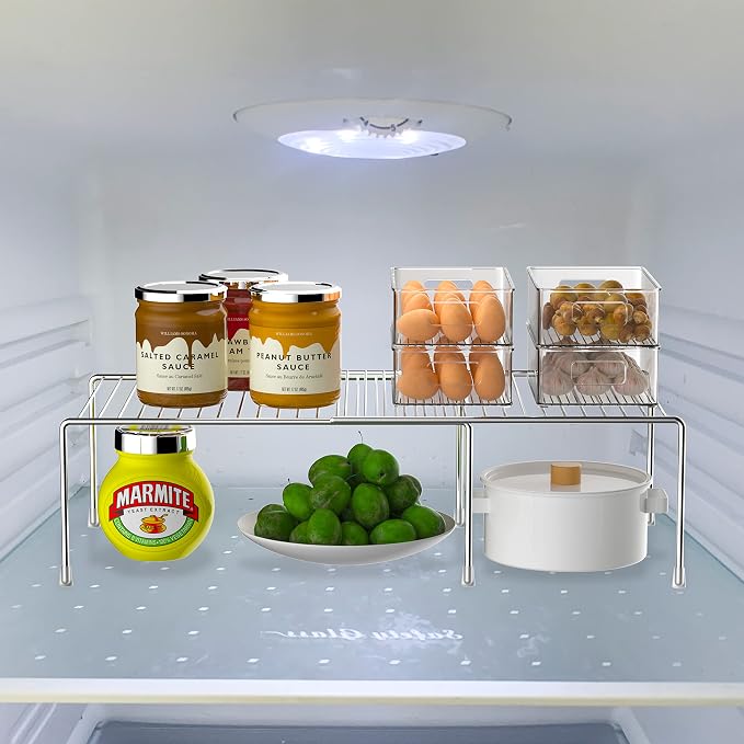 Kitchen Cabinet Expandable Shelf Organizers Set of 4, Adjustable Metal Wire Pantry Storage Shelves, Plate Dish Organizer Rack for Cabinets, Cupboard, Counter, Freezer, Countertop, Chrome - Image 2