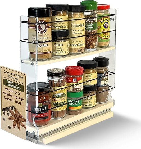 Narrow Spice Rack -Sliding Spice Jars Organizer - Pantry Organizers & Storage - Slide Out Drawers for Kitchen Cabinets -Seasoning Caddy (2.3" W x 10.75" H x 10.6"D, Partially Assembled) by VerticalSpice