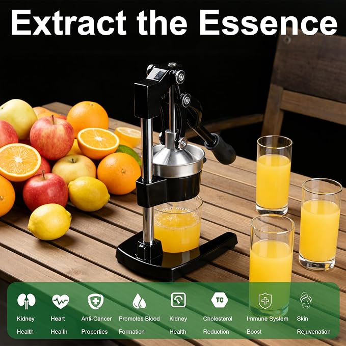 Heavy Duty Cast Iron Manual Juicer, Labor-Saving Lever Citrus Press for Orange Lemon Pomegranate, High Yield Hand Press Fruit Squeezer, Commercial Countertop Juicer with 500ml Stainless Steel Cup - Image 8