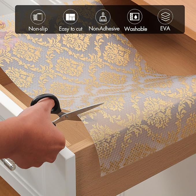 Cooyes Shelf Liner for Kitchen Cabinets – Non-Adhesive Waterproof Drawer Liner – Durable EVA Material Easy-to-Cut Shelf Paper for Refrigerator, Cupboard, Dresser with Modern Pattern - Image 5