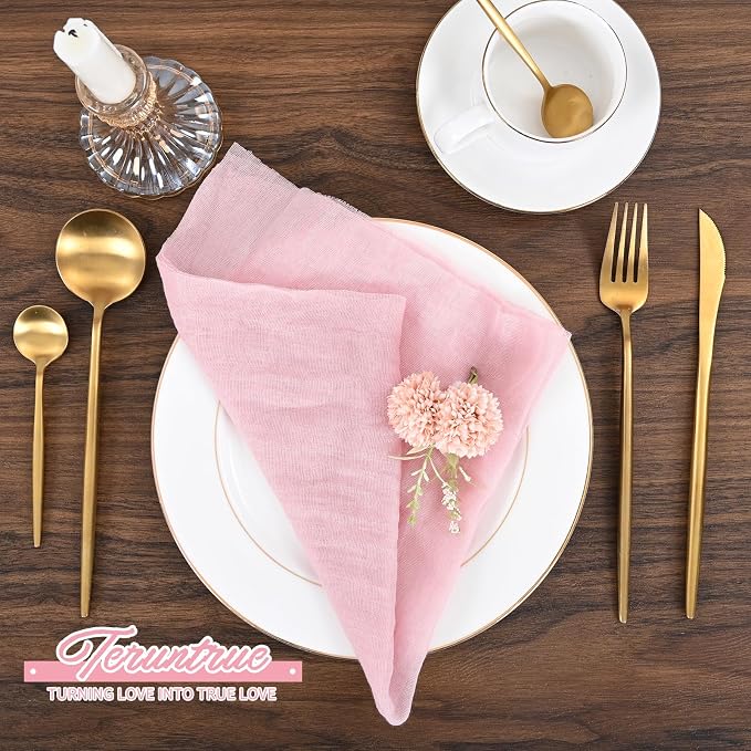 Teruntrue 30 Pack Light Pink Cheese Cloth Napkins Gauze Napkin Cloth Bulk Set of 30 Washable Boho Dinner Table Napkins for Wedding Party Baby Shower Birthday Party Decorations，20 x 20 Inch - Image 5