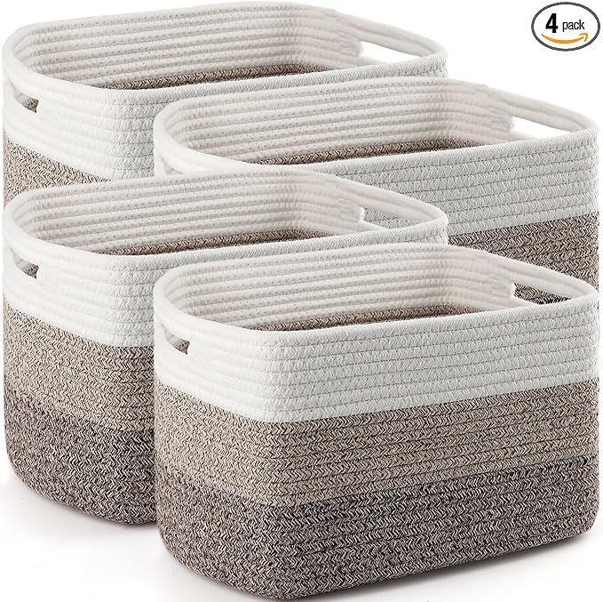 4 Pack Large Storage Baskets for Organizing, 16''Lx12''Wx8''H Woven Baskets for Storage Toys, Towels, Books, and Clothes, Cotton Rope Basket for Shelves with Handle by Unknown