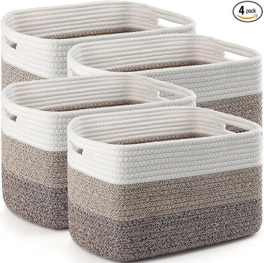 4 Pack Large Storage Baskets for Organizing, 16''Lx12''Wx8''H Woven Baskets for Storage Toys, Towels, Books, and Clothes, Cotton Rope Basket for Shelves with Handle by Unknown