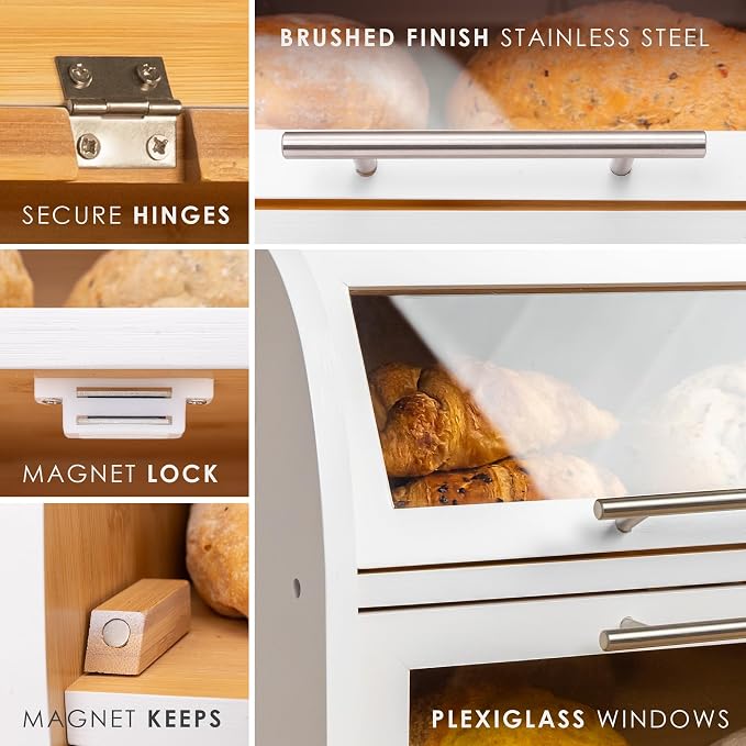 Arise Stylish Bamboo Bread Box for Kitchen Countertop, Extra Large 2-Shelf Wooden Bread Storage Container with Clear Windows and Air Vents Keep Bread, Bagels and Rolls Fresh, Self Assembly | Bread Storage Container with Clear Windows & Air Vents, Bread... - Image 3