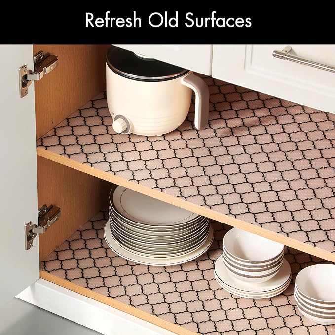 Cooyes Shelf Liner, Non Adhesive Drawer and Cabinet Liner, EVA Washable Oil-Proof Shelf Paper for Kitchen Cabinets, Refrigerator, Storage, Desks with Modern Pattern - Image 5