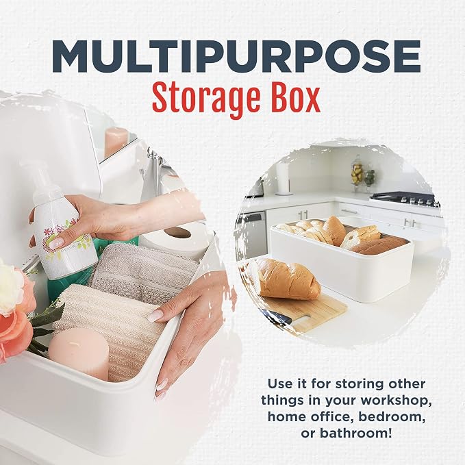 Extra Large White Bread Box for Kitchen Countertop 16" x 9" Holds 2 Loaves | Stainless Steel Vintage Bread Boxes for Kitchen Counters - Image 5