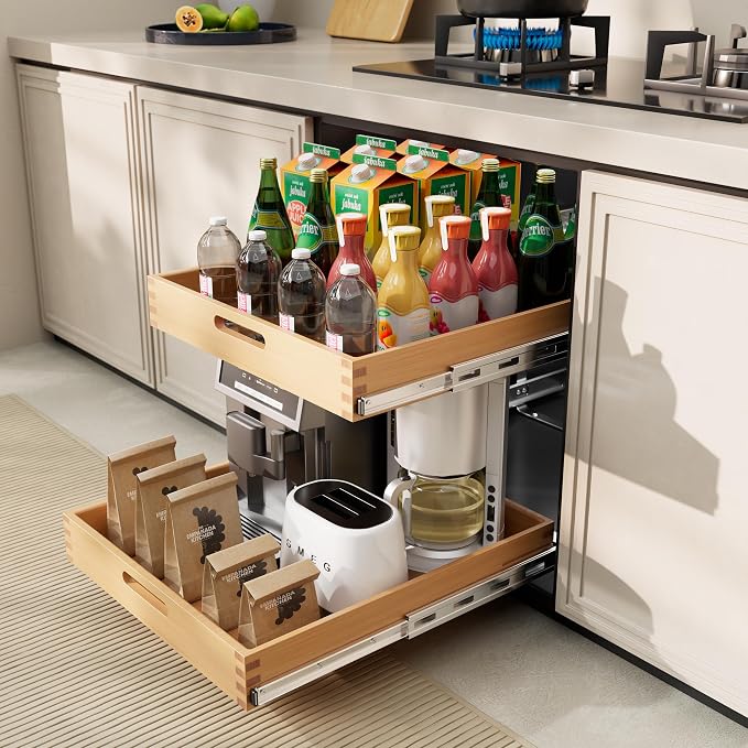 2 Tier Pull Out Drawers for Cabinets 21"W x 21"D, Farmeless&Farme | Full Slide Out Wood Drawer Shelf, Heavy Duty Caddy Pull Out Cabinet Organizer, Base Cabinet Organization for Kitchen, Pantry - Image 6