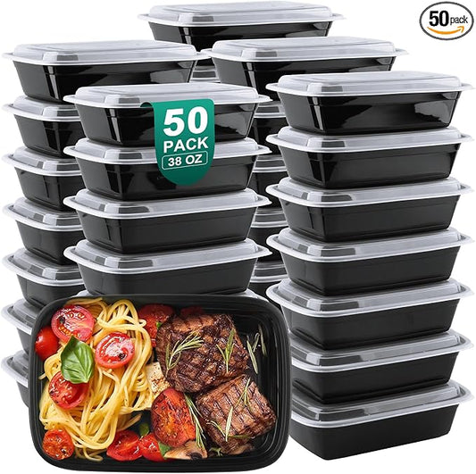 Meal Prep Containers 38 Oz, Plastic Food Prep Containers with Lids,50-Pack | BPA-Free, Stackable, Microwave, Dishwasher Safe Disposable To Go Container for Meal Plan by Unknown