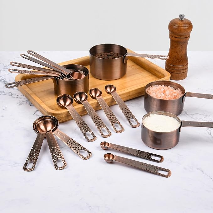 Copper Measuring Cups and Spoons Set 20 for Kitchen & Baking, Metric & US Stainless Steel Measuring Cups and Spoons with Leveler for Dry & Liquid, 8 Copper Plated Measure Cup & 9 Spoon - Image 8