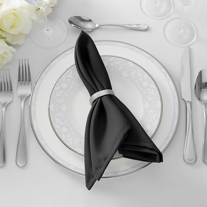 Lann's Linens Set of 144 Cloth Dinner Napkins, 20-inch Polyester Napkins, Washable and Reusable Fabric for Weddings, Hotels, Restaurants - Black - Image 5