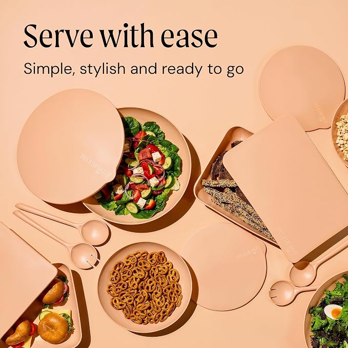 Large Serving Bowl with Lid - Certified Recycled Food-Safe Plastic, BPA-Free, Dishwasher, Microwave, Fridge and Freezer Safe | 4.96qt | Peach - Image 5