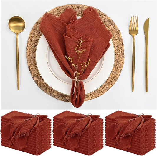 36 Pack Terracotta Napkins Cotton Linen Napkin 16 x 16 Inch Terracotta Napkins Cloth Handmade with Fringe Soft Washable Rustic Dinner Napkin Cloths for Wedding Party Dinner Table by ABKLESACH