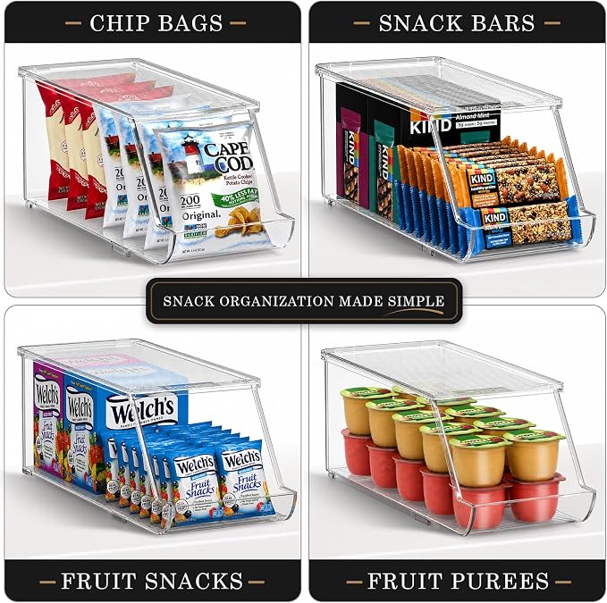 Sorbus Stackable Snack Organizer Bins Open Front – Clear Pantry Storage Bins for Chips, Snacks & Food Pouches – Kitchen Pantry Organizer (2 Pack) | Open Front, Clear, For Chips, Snacks & Food Pouches, Pantry Storage - Image 5