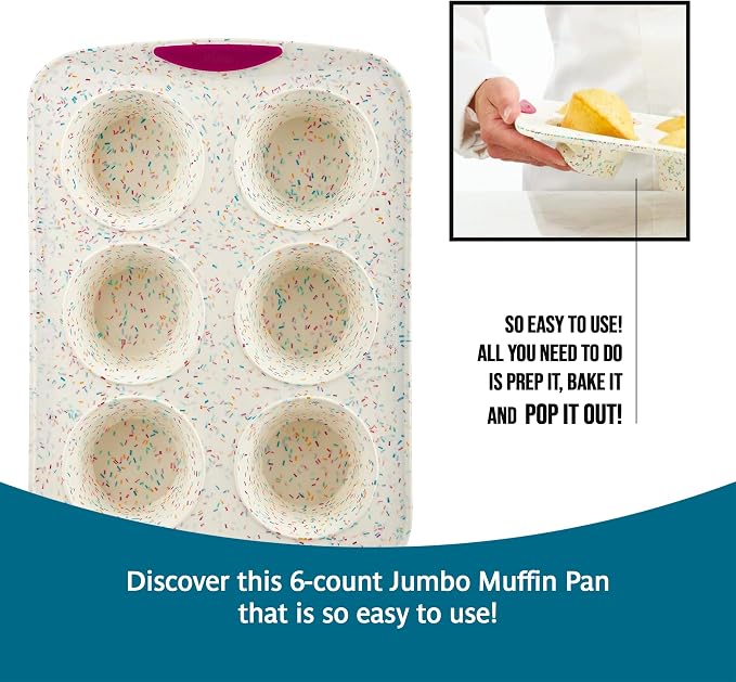 Trudeau Structure White Confetti 6-Cup Jumbo Muffin Pan – Premium Steel-Reinforced Silicone Bakeware, Nonstick BPA-Free Cupcake & Muffin Mold – Oven, Freezer & Dishwasher Safe - Image 2