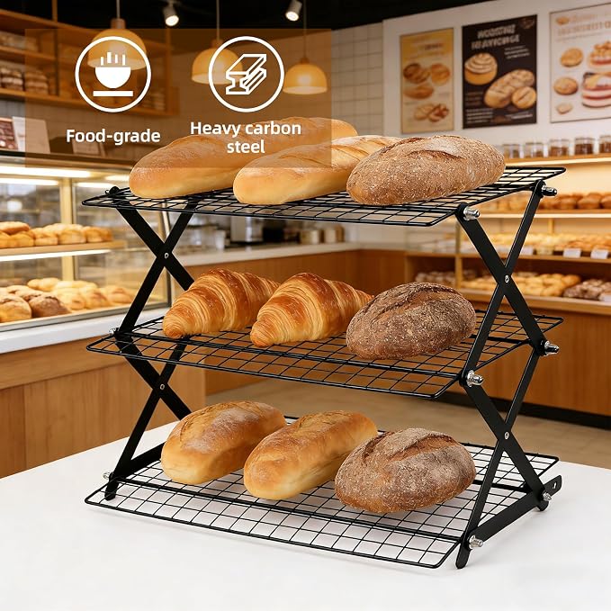 3 Tier Collapsible Cooling Rack Sourdough Cooling Rack 17"x10" | Cooling Racks for Cooking and Baking, Roasting, Grilling, Adjustable 6 Setting Design stackable, Oven & Dishwasher Safe - Image 2