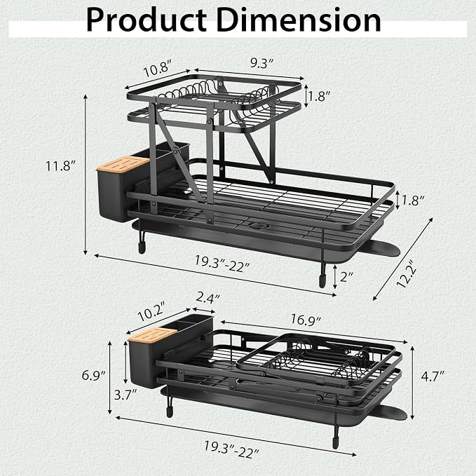 GOFLAME Dish Drying Rack with Drainboard, Collapsible 2-Tier Dish Rack and Drainboard Set with Removable Drip Tray, 360° Swivel Spout, Utensil Holder, Large Capacity Dish Drainer for Kitchen Counter - Image 6