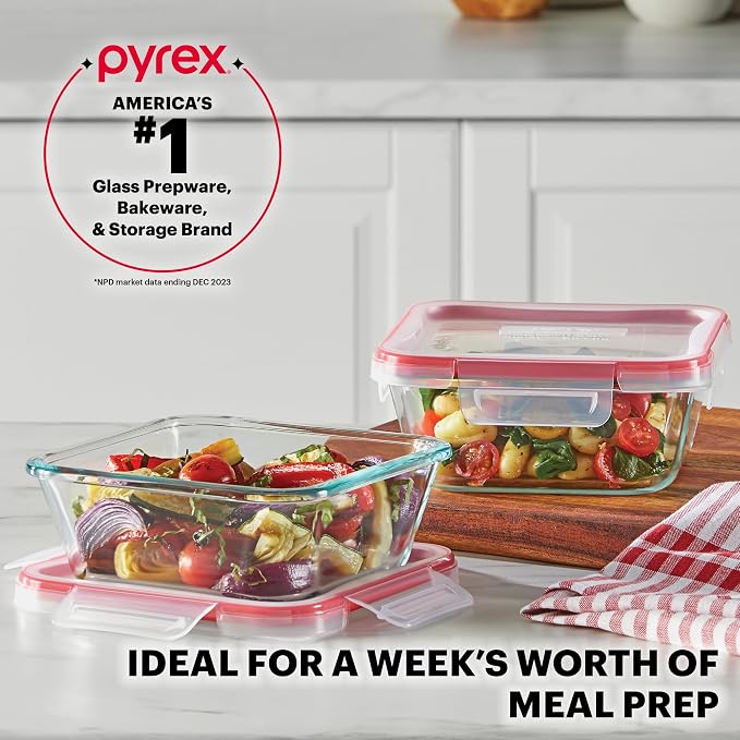 Pyrex Freshlock (5-Pack, 4 Cup) Glass Food Storage Containers Set | Meal prep containers with BPA-free plastic airtight locking lids, freezer, dishwasher, & microwave safe - Image 5