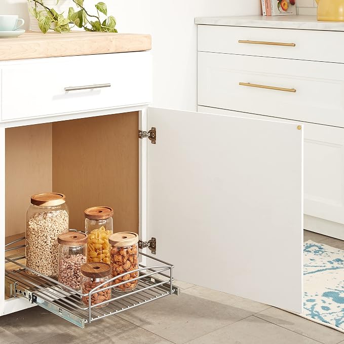 Knape & Vogt RS-MUB-14-FN 5 in. H x 15 in. W x 20 in. D Multi-Use Basket Silver Pull Out Cabinet Organizer, Frosted Nickel - Image 10