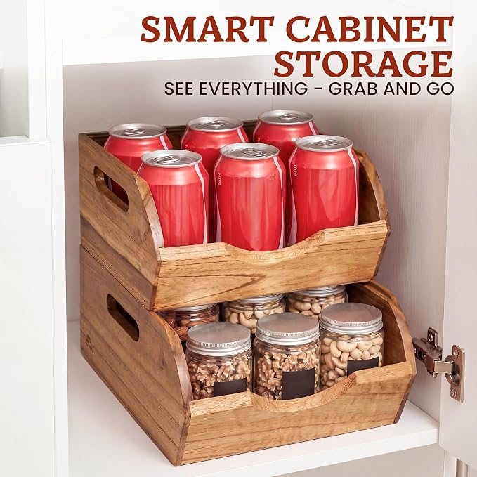 HOMESTEAD Stackable Wood Storage Bin, Ventilated Potato and Onion Storage Organizer with Handles, Wooden Pantry Organizer Bins for Fruit, Vegetables, Potatoes and Onions Storage, Natural - Image 7