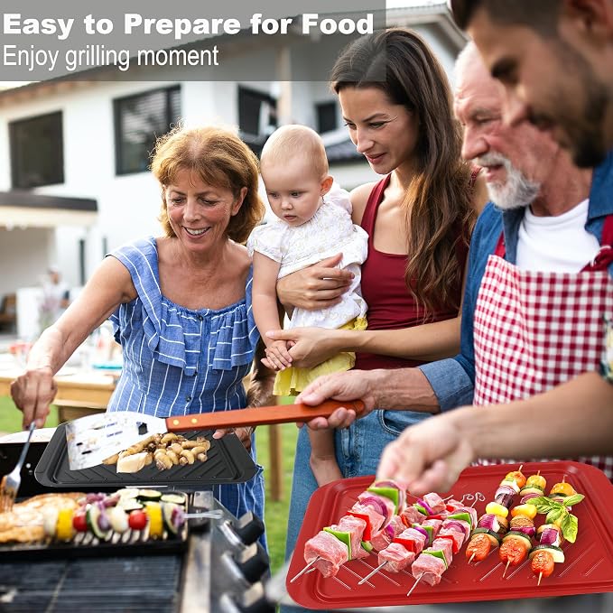 Czlizdyt Grilling Prep and Serving Tray, Dishwasher Safe, Nesting Set | Large 17.2'' x 13'', 2pcs BBQ Platter for Raw and Cooked Food, Melamine Trays, Black and Red, Cleaning Pack Included - Image 2