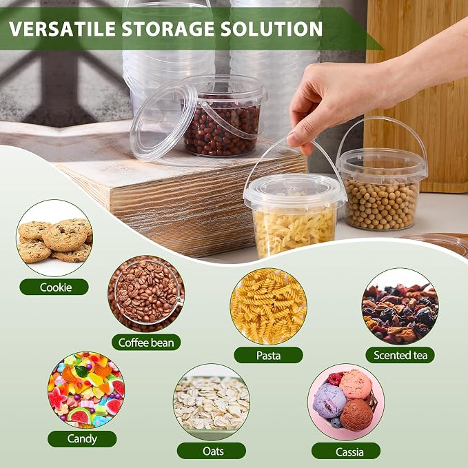 50 Pcs Food Clear Bucket Plastic Gallon Bucket Round Reusable Ice Cream Containers with Lids and Handles Airtight Clear Plastic Tub Freezer Reusable Pail for Popcorn Kitchen Drinks Home(8oz) - Image 6