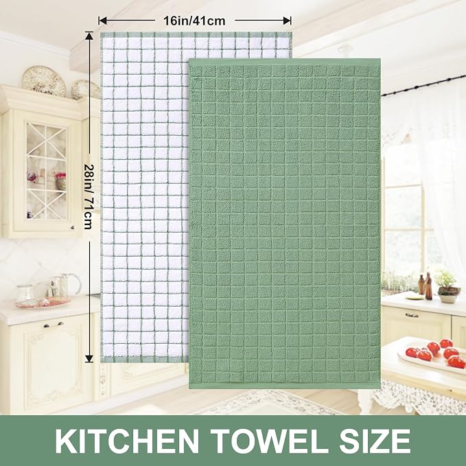 Homaxy Large Premium Cotton Kitchen Towels 16"x 28", 12 Pack, Grass Green | Natural Ring Spun 390 GSM Dish Towels, Super Absorbent Terry Kitchen Hand Towels, Soft Tea Towels with Hanging Loop - Image 5
