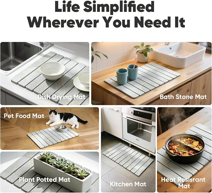 Stone Drying Mat for Kitchen Counter, Quick Diatomaceous Earth Mats for Dishes, 24"L x 16" W Super Absorbent Fast-Drying Collapsible Countertop Stone Mat (Marble White Yellow, 24" x 16") - Image 7