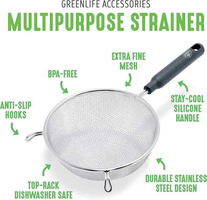 GreenLife Cooking Tools and Utensils, 4 Piece Extra Fine Stainless Steel Mesh Strainer Kitchen Set, Stay Cool Handles, Dishwasher Safe, BPA-Free, Grey - Image 2