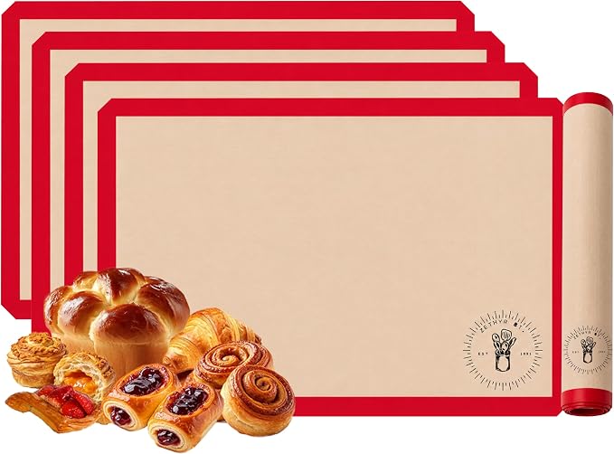 Silicone Baking Mats - 1/2 Sheet Size Baking Sheet Liners, Pack of 4, Red | Oven Safe, Non-Stick Silicone Baking Sheet Liner, Perfect For Baking Macarons Cookies, Pastry & Cakes, Half Size (11.5x16.5”) by ZETHYRSTREET