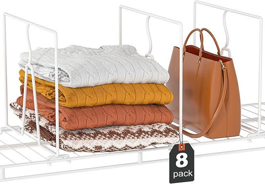 Wire Shelf Dividers for Closet: Tall 10.6in x Deep 12in, 8 Pack | Wire Shelves Organizer for Closet - Adjustable Purse Organizer for Clothes, Sweater, Towels Jeans - Metal Pantry Separators by Saccik