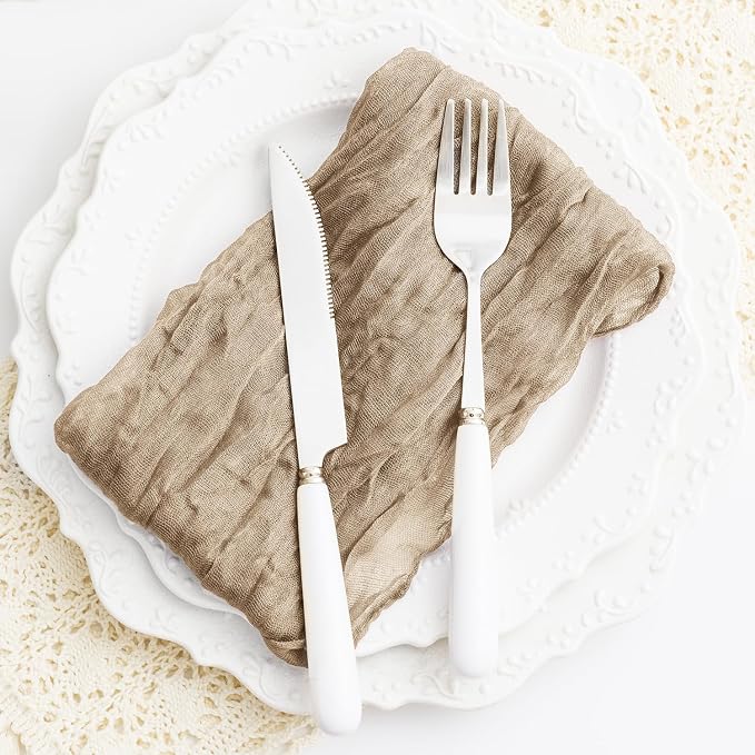 60 Pack Sand Cheesecloth Napkins 21x21 Inches Sand Cloth Napkins Set of 60 Washable Dinner Table Napkins for Wedding Rustic Boho Cotton Gauze Party Bridal Baby Shower Family Gathering Table Decor - Image 7