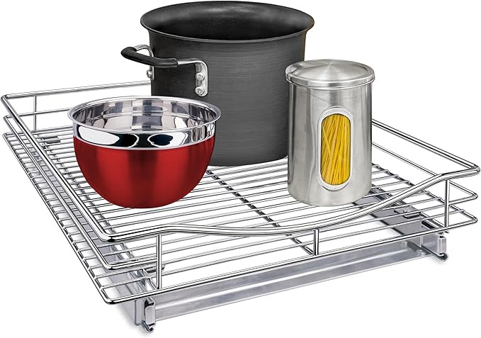 LYNK PROFESSIONAL® Pull Out Cabinet Organizer, 17" x 18" Slide Out Cabinet Organizer Pull Out Drawer – Pull Out Shelves for Kitchen Cabinets – Under Sink Organizers - Lifetime Ltd. Warranty, Chrome by LYNKPROFESSIONAL