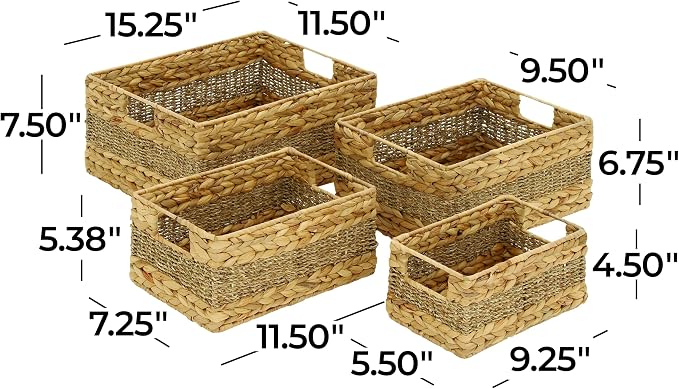 Deco 79 Seagrass Storage Basket Set of 4 15", 14", 12", 9"W, Light Brown | Easy home organization, woven baskets for organizing, decorative baskets with handles, nesting, braided seagrass - Image 5