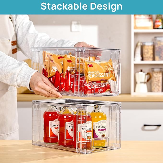 Vtopmart 8 Pack Large Stackable Storage Drawers,Clear Acrylic Drawer Organizers with Handles, Easily Assemble for Fridge, Bathroom,Kitchen Undersink,Cabinet,Pantry Organization and Storage | Acrylic Drawer Organizers, With Handles, Easily Assemble, For... - Image 2