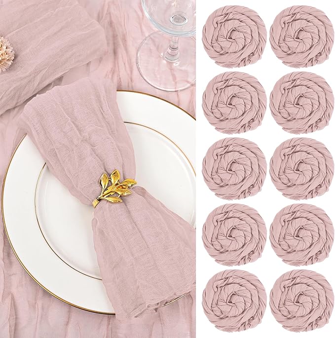 fani 100 Pack Gauze Cheesecloth Napkins, 20 x 20 in, Dusty Pink | Wrinkled Table Napkins, Soft Cotton, Rustic Decorative, Weddings, Party, Dinner Table, Everyday Use by fani