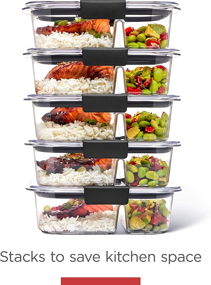 Rubbermaid Brilliance Meal Prep Containers, 2-Compartment Food Storage Containers, 2.85 Cup, 5-Pack, BPA-Free, Clear/Grey - Image 7