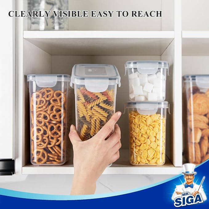 MR.SIGA 12 Pack Airtight Food Storage Container Set for Pantry Organization | Stackable, BPA Free plastic storage containers for pantry, great for snacks, spaghetti, includes 24 reusable sticker labels - Image 5