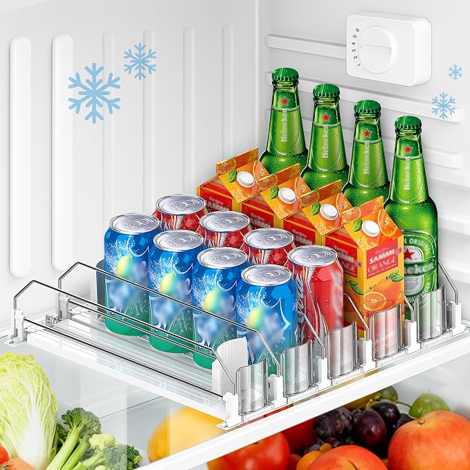 Upgraded Drink Organizer for Fridge, Space-Saving Fridge Drink Organizer, Automatic Pusher Glide and Adjustable Width Drink Dispenser for Fridge - Holds Up to 20 Cans (5 Rows White) by KuukikvDirect