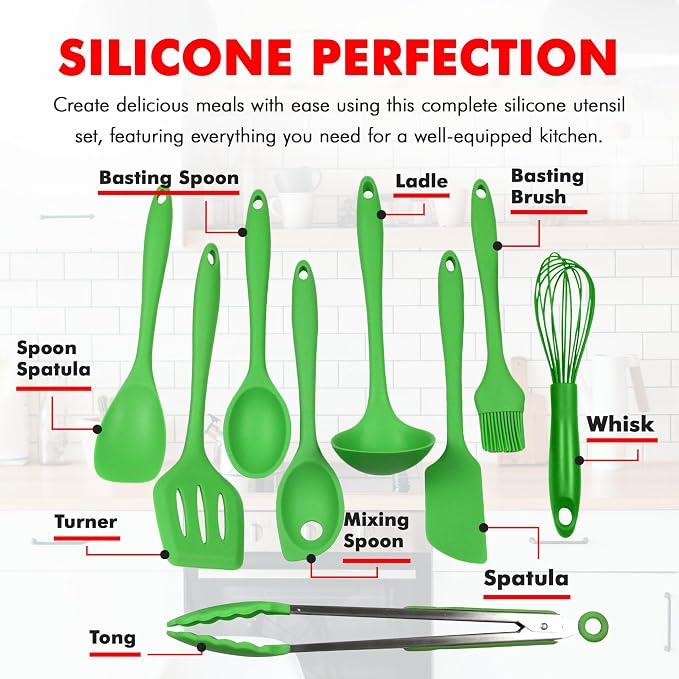 Chef Craft 9 Piece Green Premium Silicone Kitchen Tool Set (42084) - Image 4