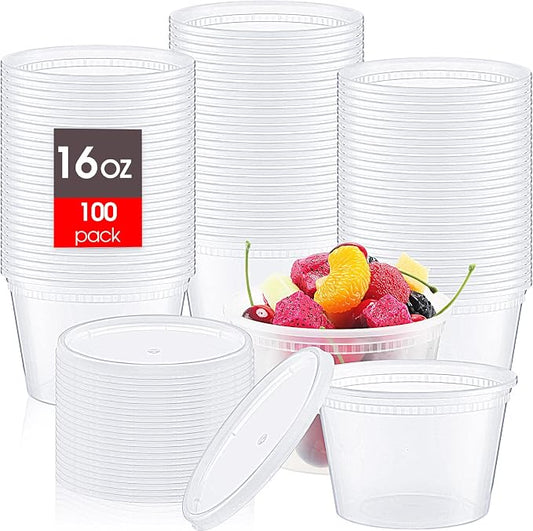 100 Sets 16 oz Plastic Deli Food Containers with Lids Bulk, Clear Airtight Disposable Food Storage Containers, Microwave, Freezer and Dishwasher Safe, for Meal Prep Soup Takeout Meal Prep Storage by Thenshop