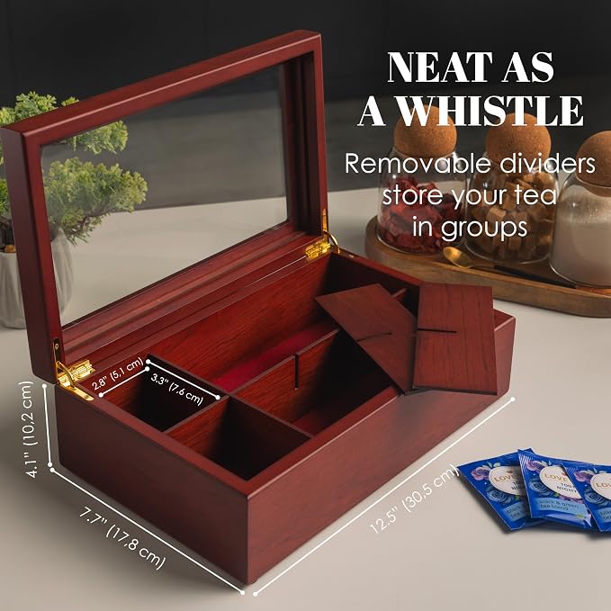 Tea Box - Luxury Wooden Tea Bag Organizer from The Apace Premier Collection - 8 Compartment Tea Storage Chest Container - Elegantly Handmade w/Scratch Resistant Window - Image 3