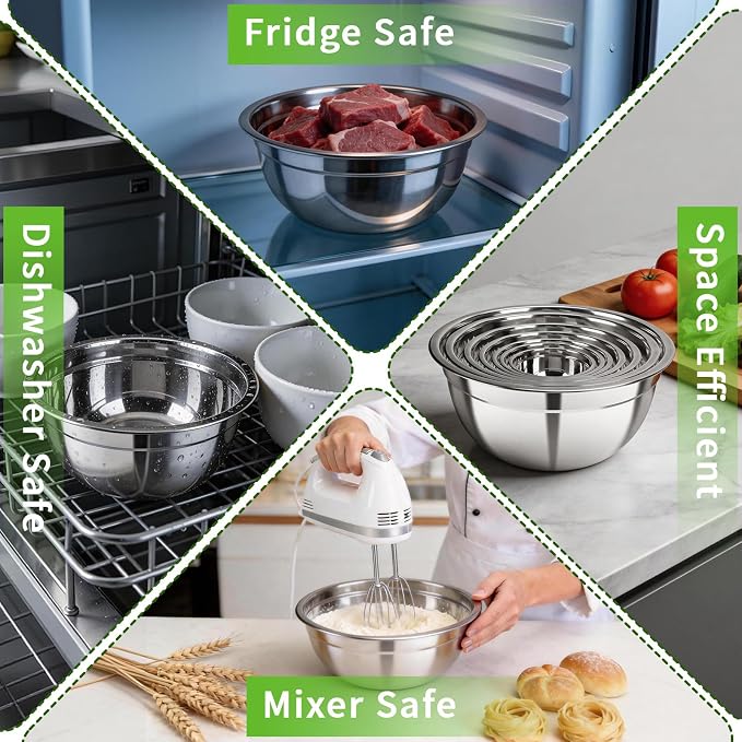 7 Pcs Stainless Steel Mixing Bowls with Colorful Lids Set Metal Salad Bowls | Nesting Design for Kitchen Mixing/preping/Saving, Size: 0.7, 1.1, 1.5, 2.1, 3.5, 4, 4.5Qt - Image 5