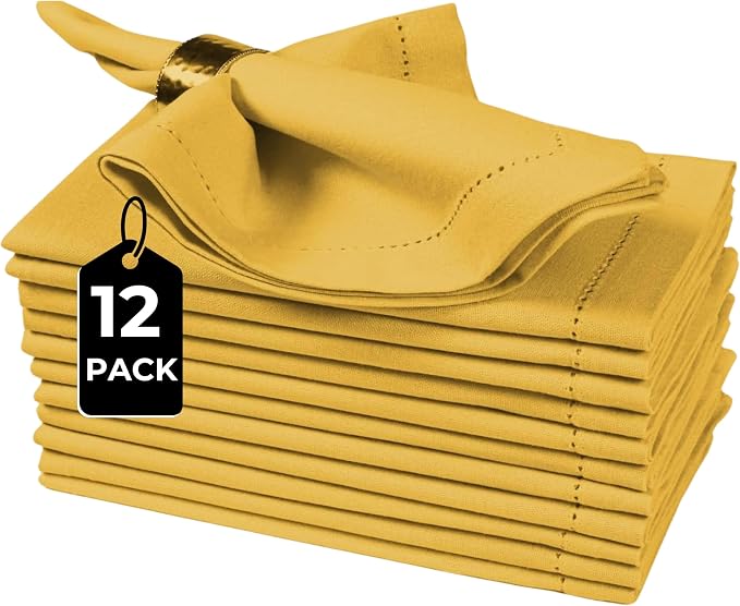 Bedding Craft Cotton Dinner Cloth Napkins Set of 12 – 18x18 Honey Yellow Hemstitched – Machine Washable Fabric Napkins for Weddings, Baby Showers, Parties & Everyday Dining - Image 4