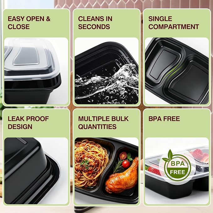 150 Pack (300 Pcs) 28oz Meal Prep Containers with Lids, Single Compartment Reusable Food Containers, BPA Free & Leakproof, Microwave Freezer Dishwasher Safe, Bento Box for Lunch Takeout Freezer - Image 3