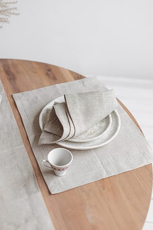 Pure 100% Flax Linen Napkins - Cloth Napkins set of 12 - White-Natural Herringbone 17x17-inch Napkins Cloth Washable - Reusable Fabric Dinner Table Napkins - Image 6