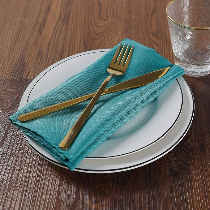 Cloth Napkins 17x17 inch Washable Polyester Dinner Napkins Soft Table Napkins for Wedding Party Dining Banquet(Teal,12PCS) - Image 6