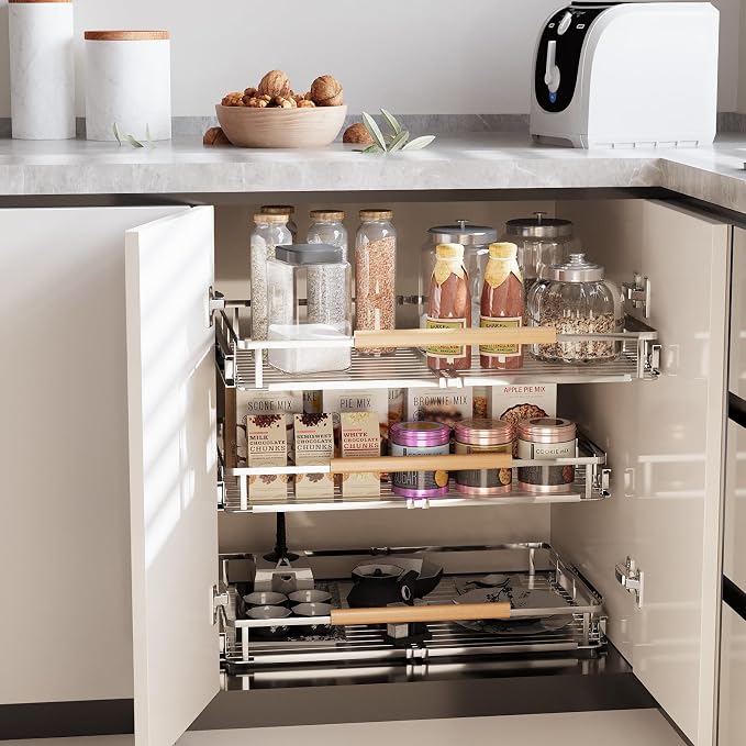 Expandable Pull Out Cabinet Organizer, 17.1-28" W x 22.5" D | Adjustable Width, Under Sink Storage, Drawer Storage Shelves, For Kitchen, Bathroom, Closet, Pantry, Cupboard - Image 5